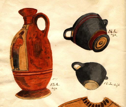 (48) amphora with handle, and picture and 2 back 2 handled cups